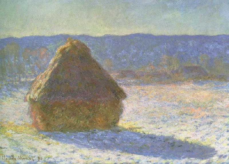 Claude Monet haystack in the morning,snow effect